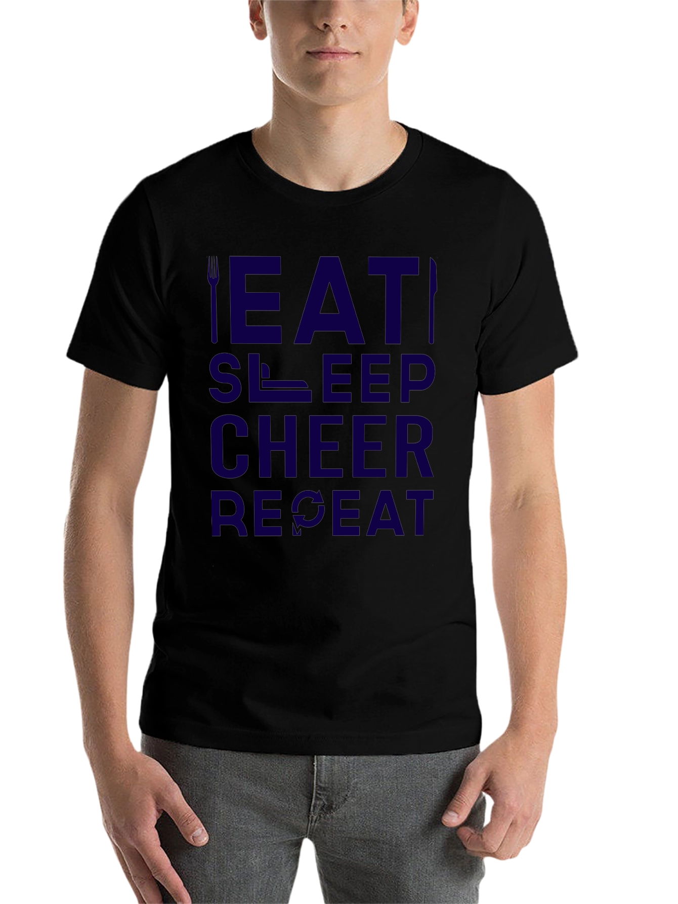 Eat Sleep Cheer Repeat Black Graphic Tee