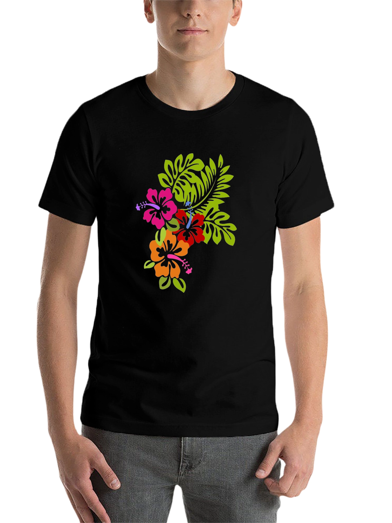 Tropical Floral Graphic Black T-Shirt