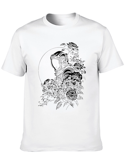 Floral Astronaut Graphic Black T-Shirt