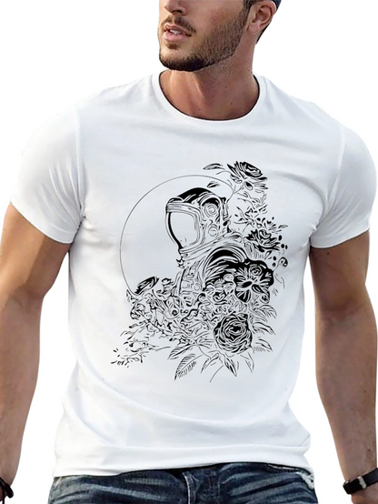 Floral Astronaut Graphic Black T-Shirt
