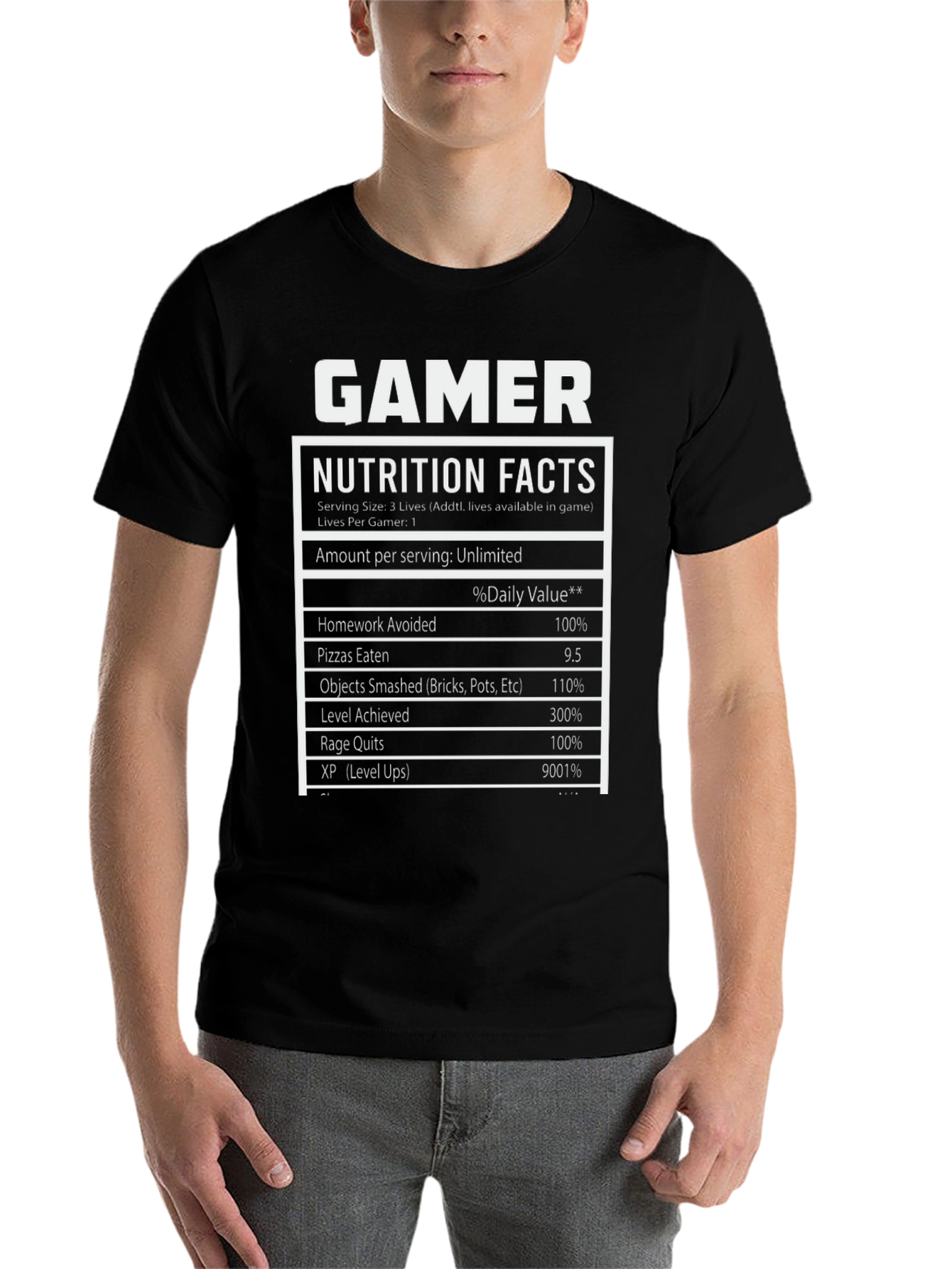 Gamer Nutrition Facts Black T-Shirt