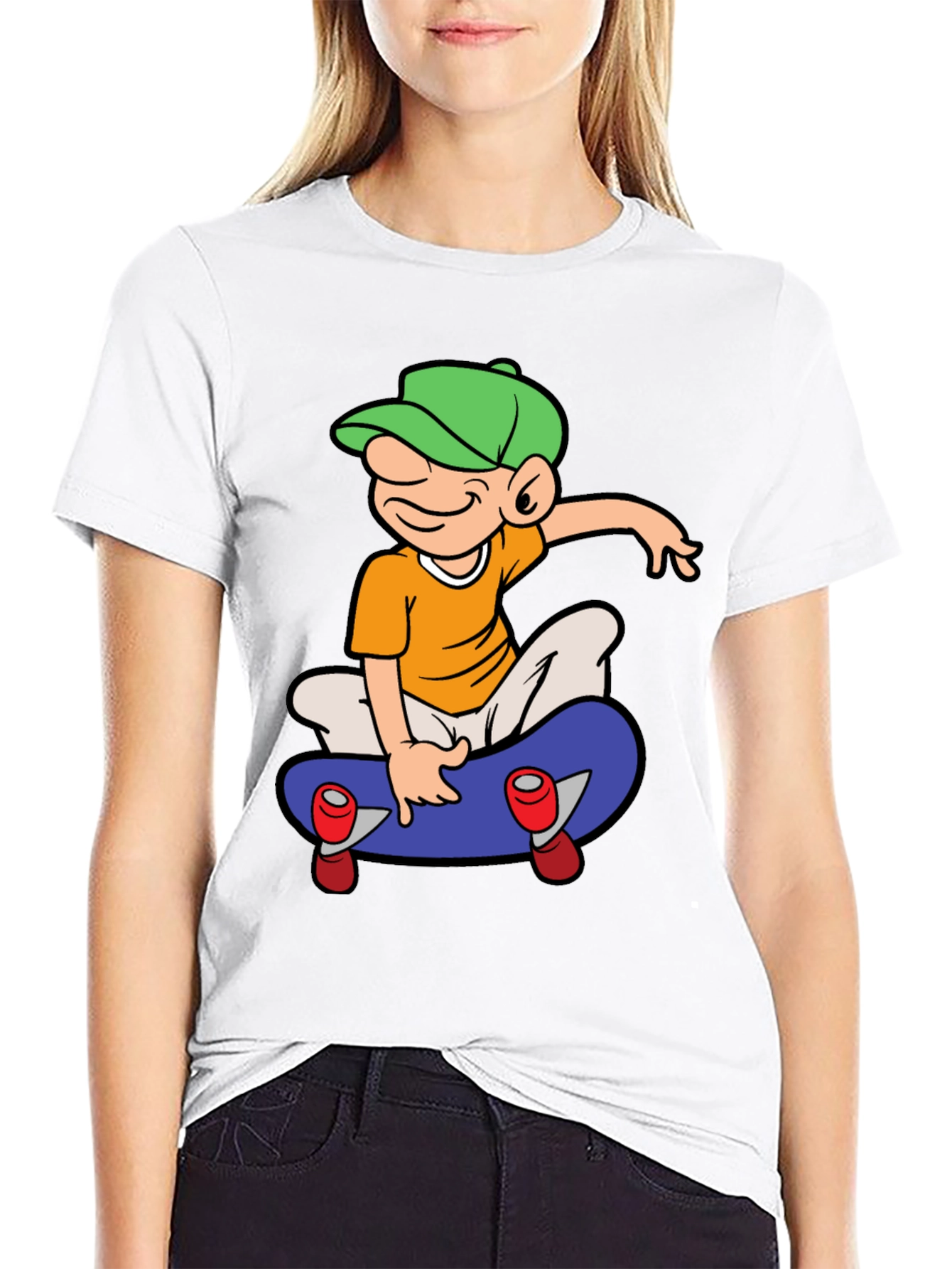 Skateboard Cartoon Graphic Tee - Black