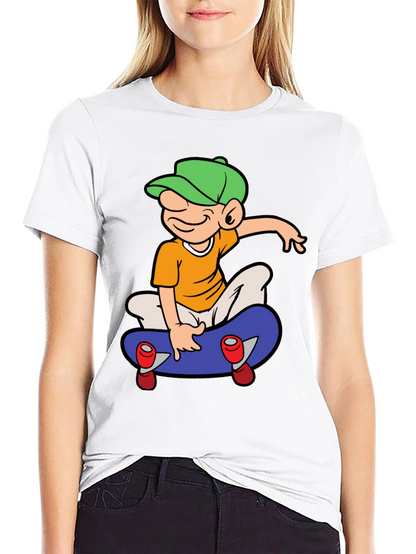 Skateboard Cartoon Graphic Tee - Black
