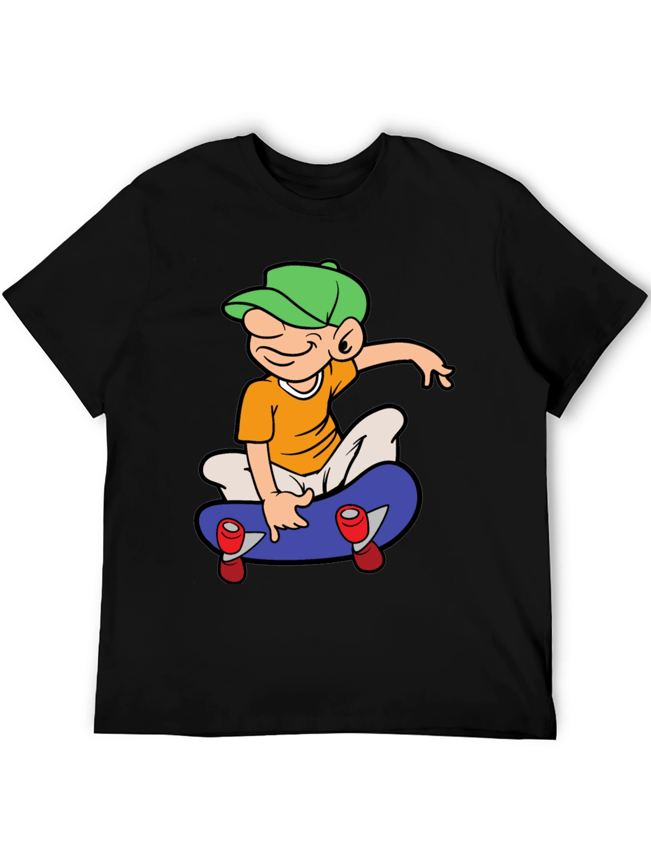 Skateboard Cartoon Graphic Tee - Black