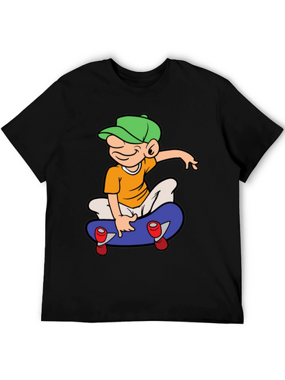 Skateboard Cartoon Graphic Tee - Black