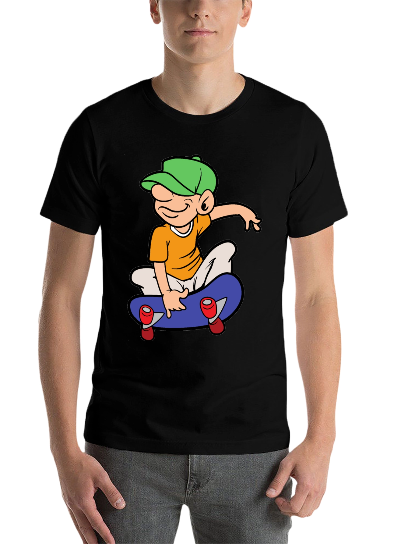 Skateboard Cartoon Graphic Tee - Black