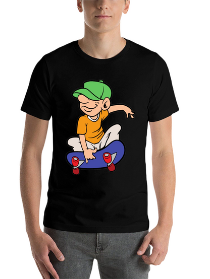 Skateboard Cartoon Graphic Tee - Black