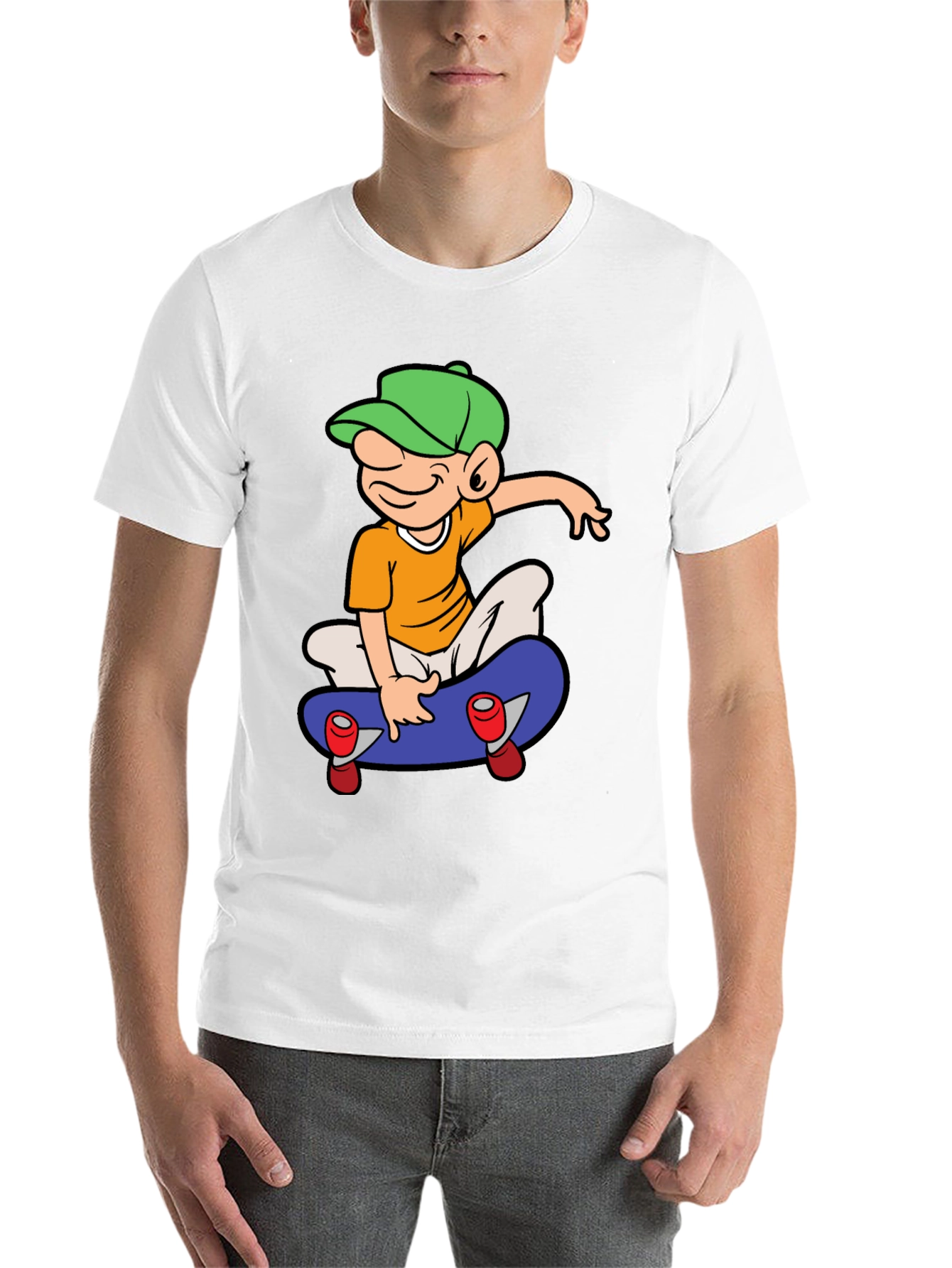 Skateboard Cartoon Graphic Tee - Black