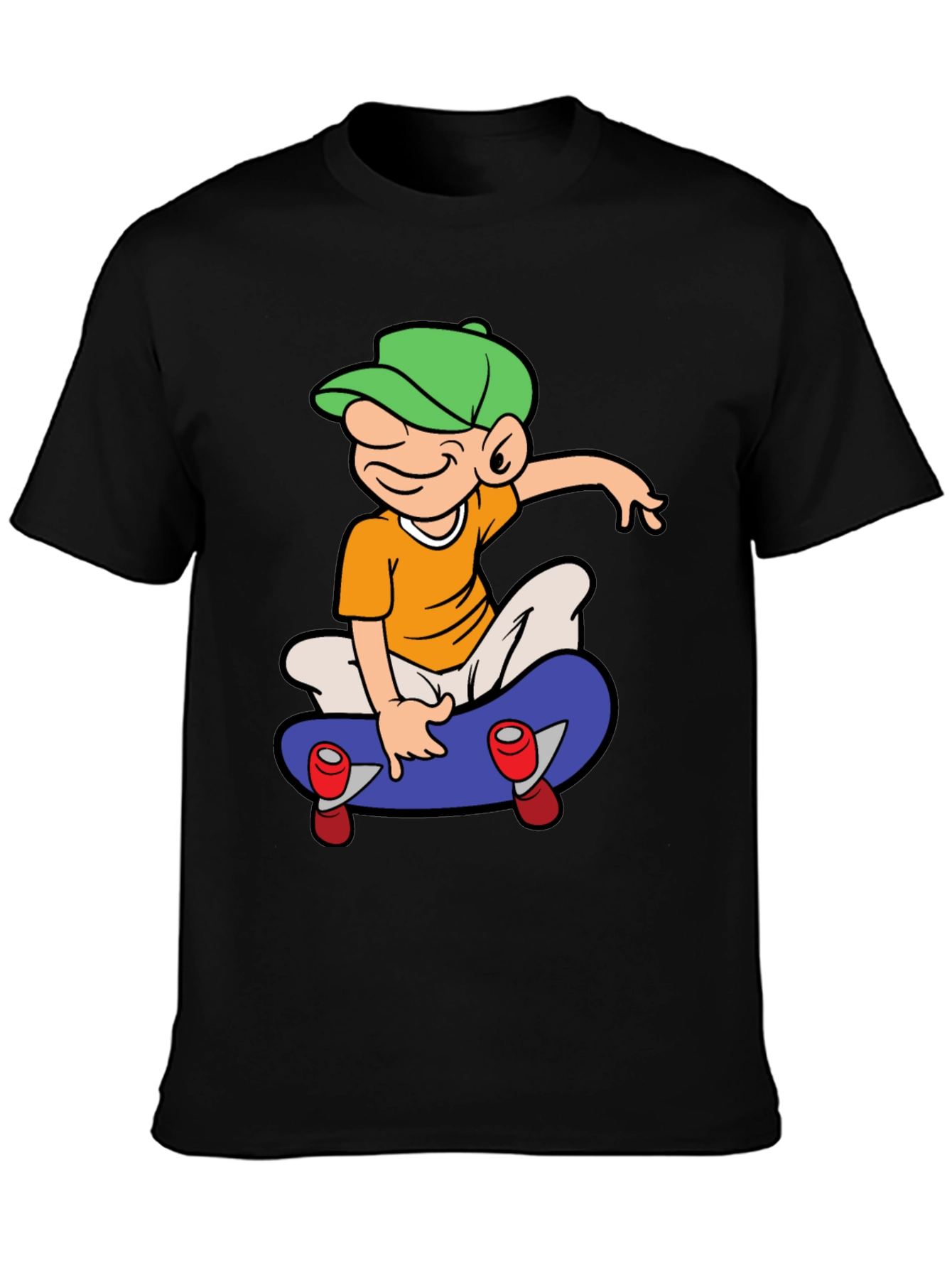 Skateboard Cartoon Graphic Tee - Black