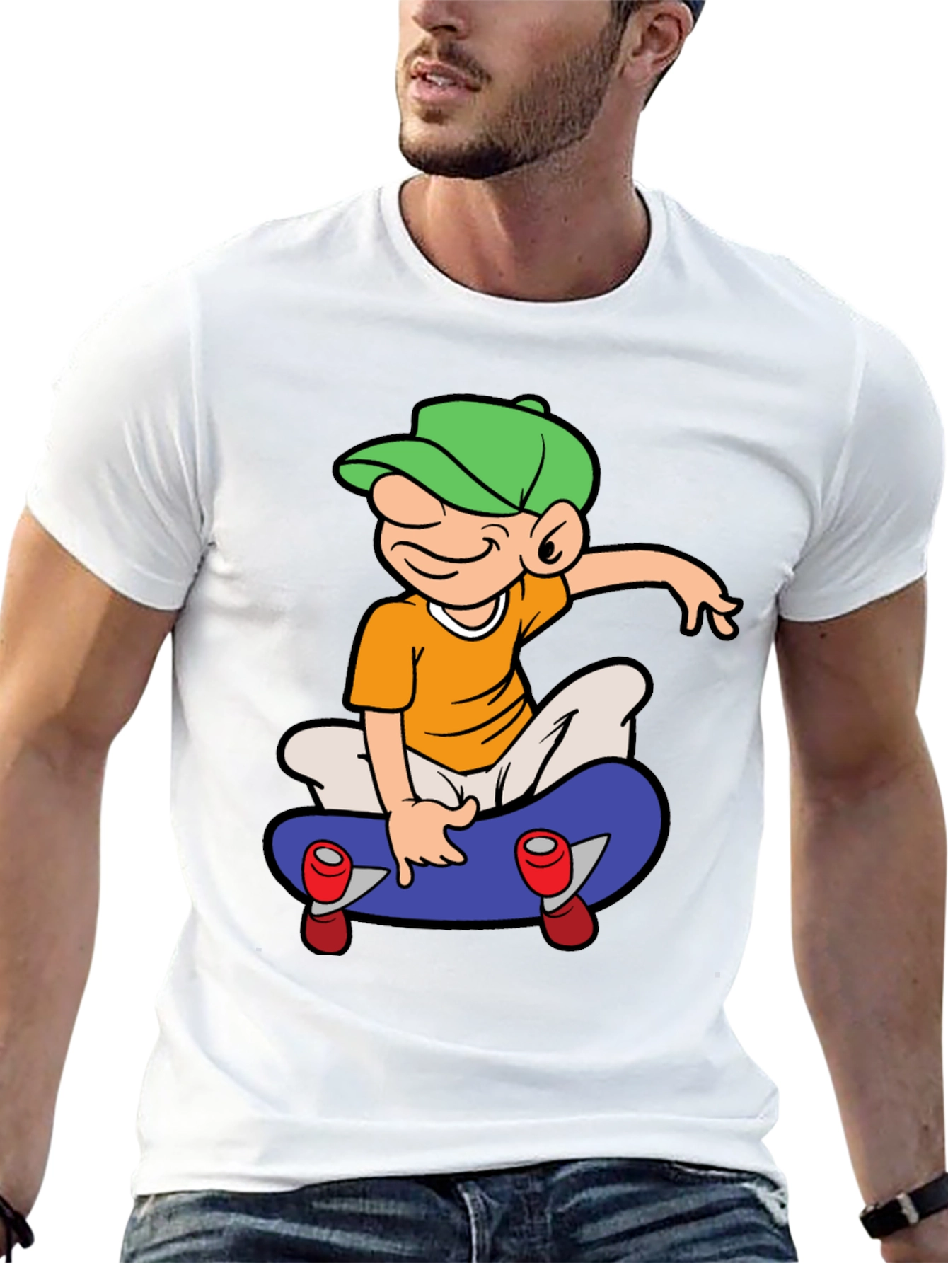Skateboard Cartoon Graphic Tee - Black