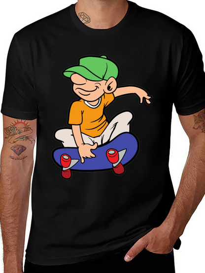 Skateboard Cartoon Graphic Tee - Black