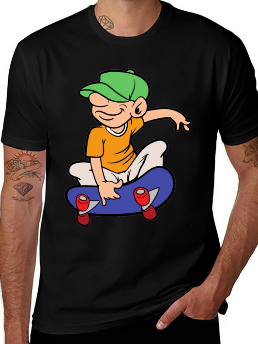 Skateboard Cartoon Graphic Tee - Black