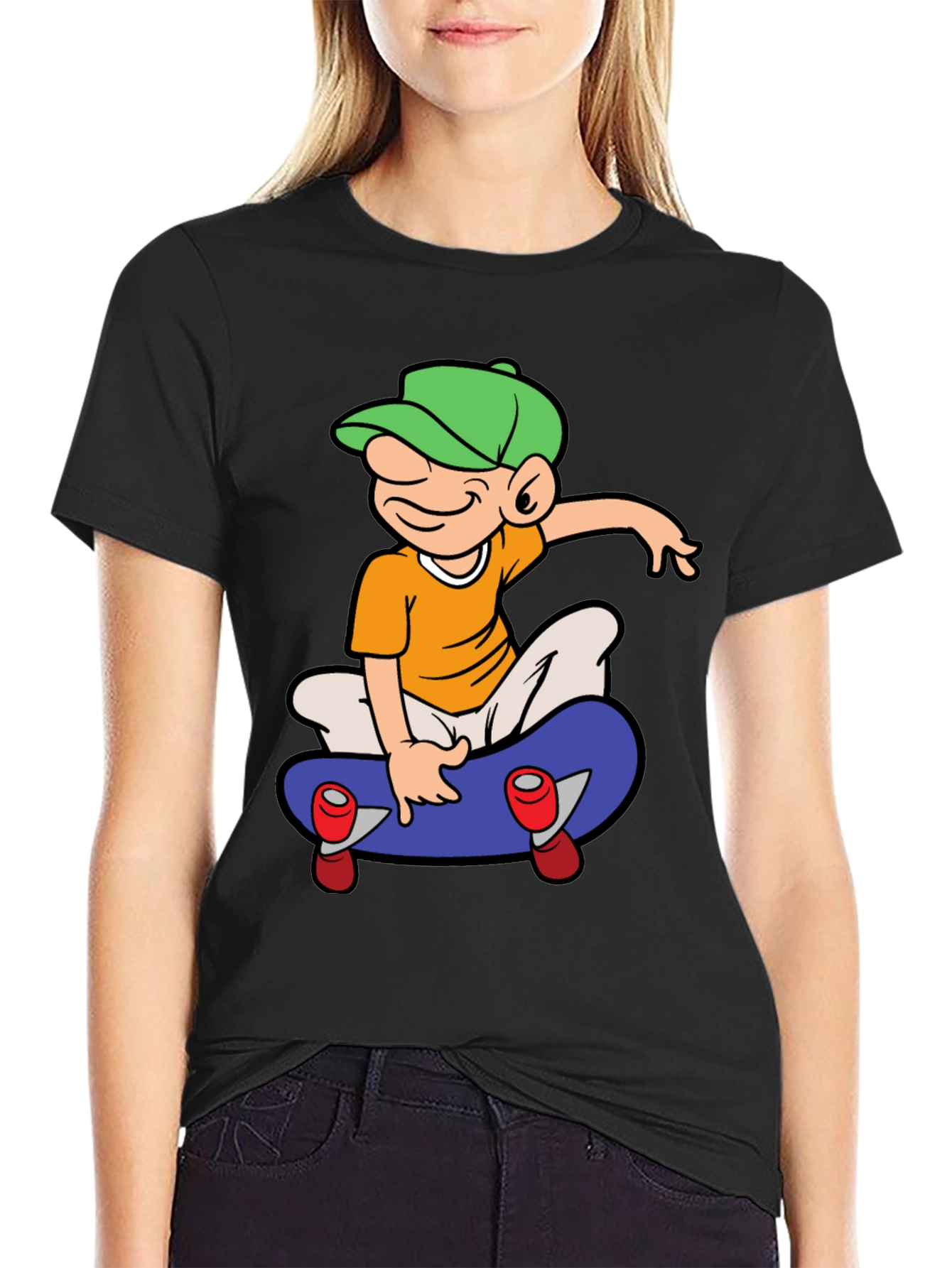Skateboard Cartoon Graphic Tee - Black
