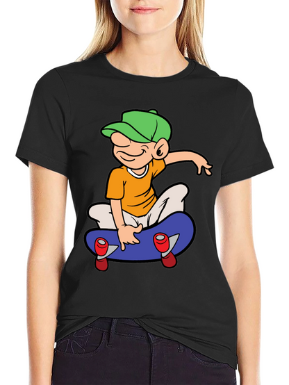 Skateboard Cartoon Graphic Tee - Black