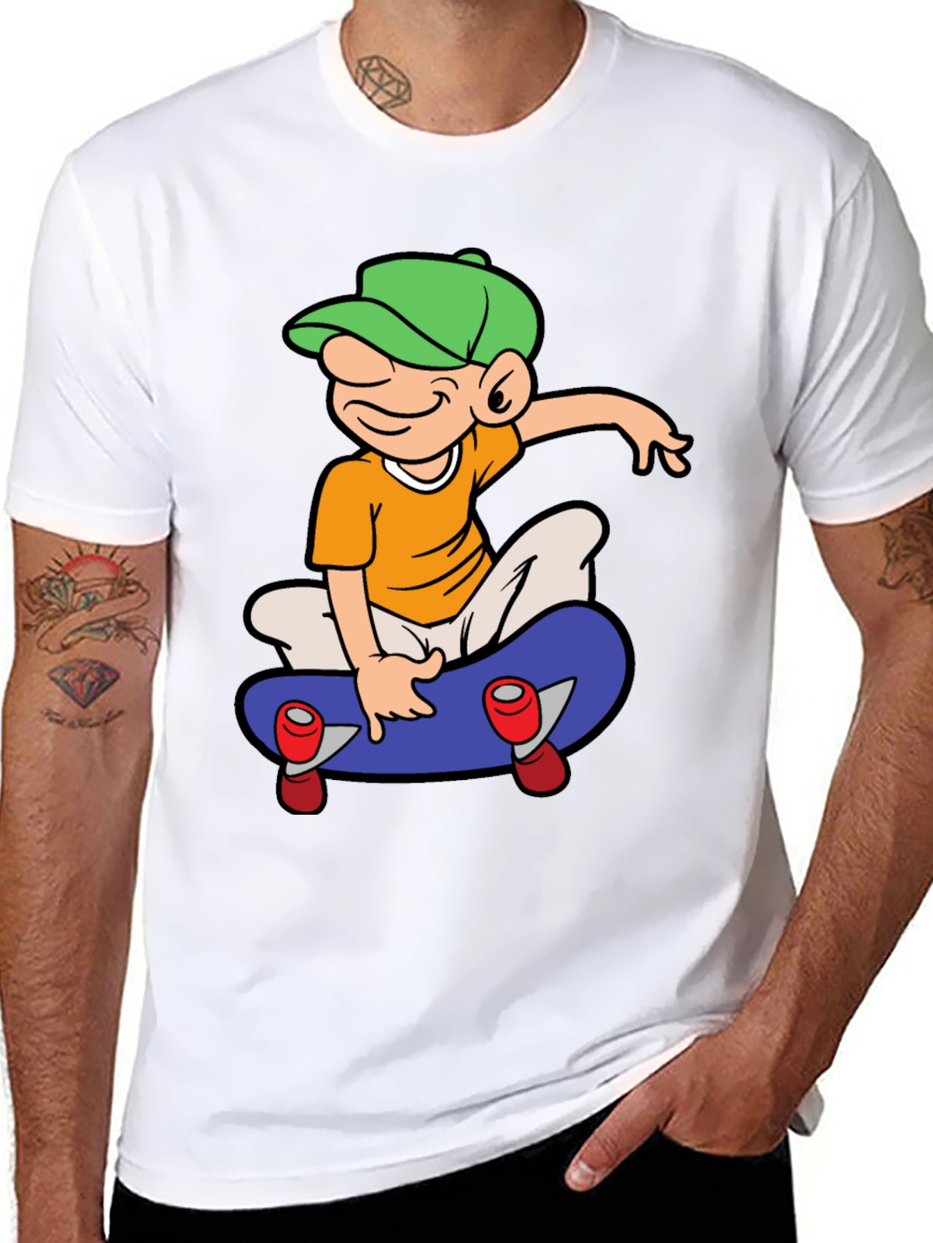 Skateboard Cartoon Graphic Tee - Black