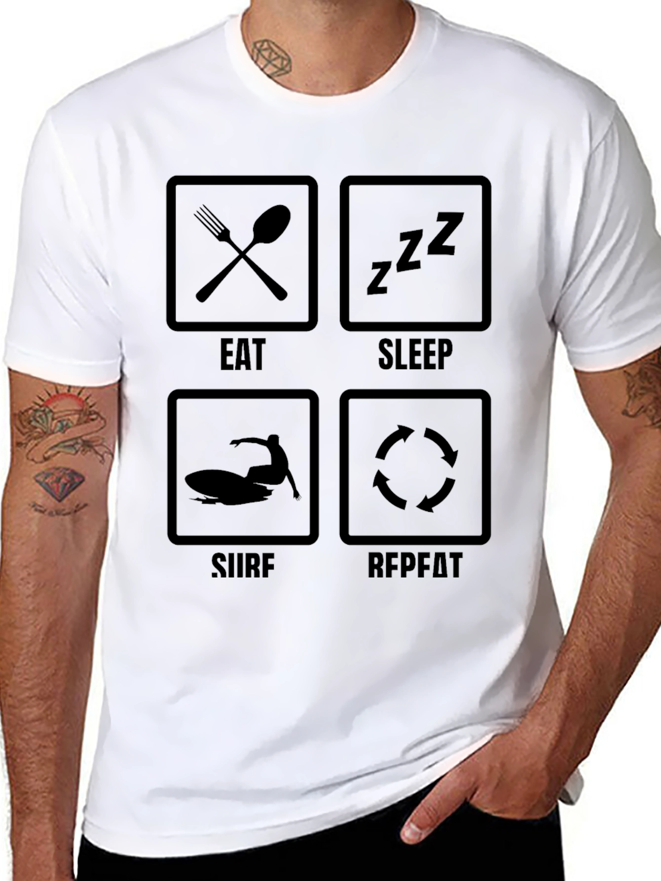 Eat Sleep Surf Repeat Graphic Tee - Black T-Shirt