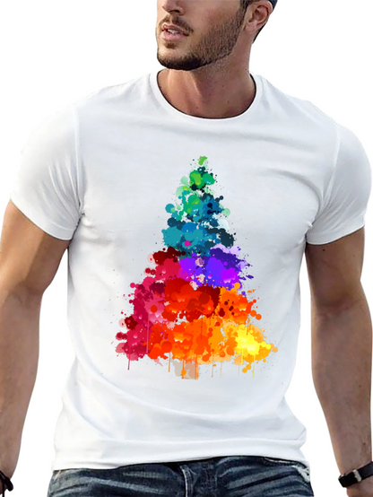 Rainbow Splatter Christmas Tree Black T-Shirt