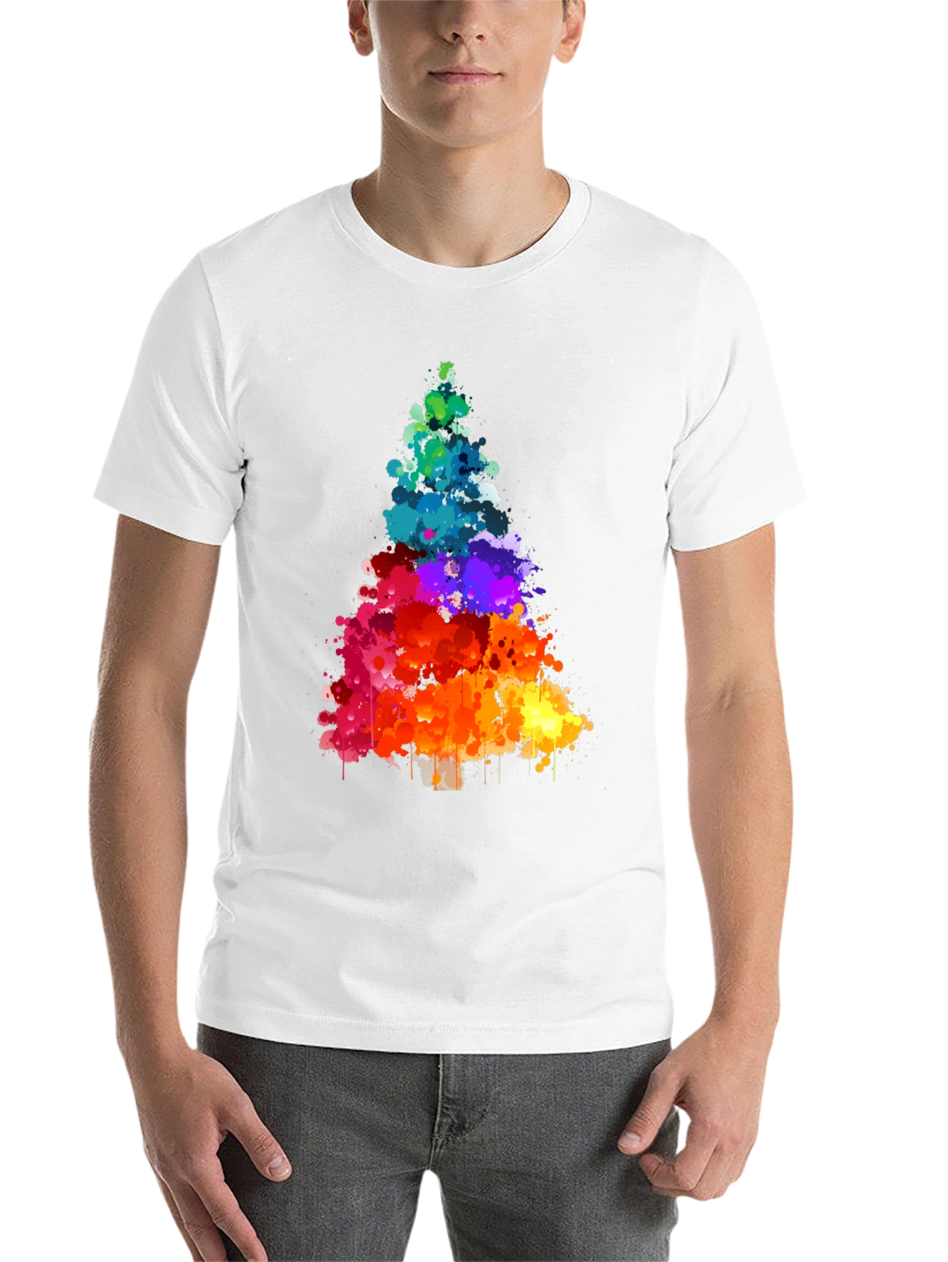 Rainbow Splatter Christmas Tree Black T-Shirt
