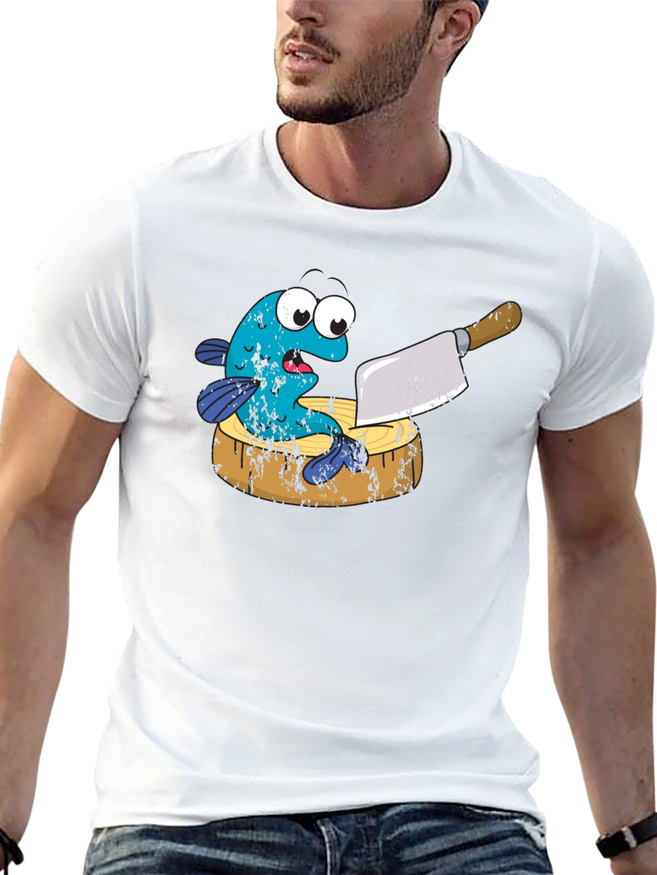 Funny Fish on Cutting Board Graphic T-Shirt