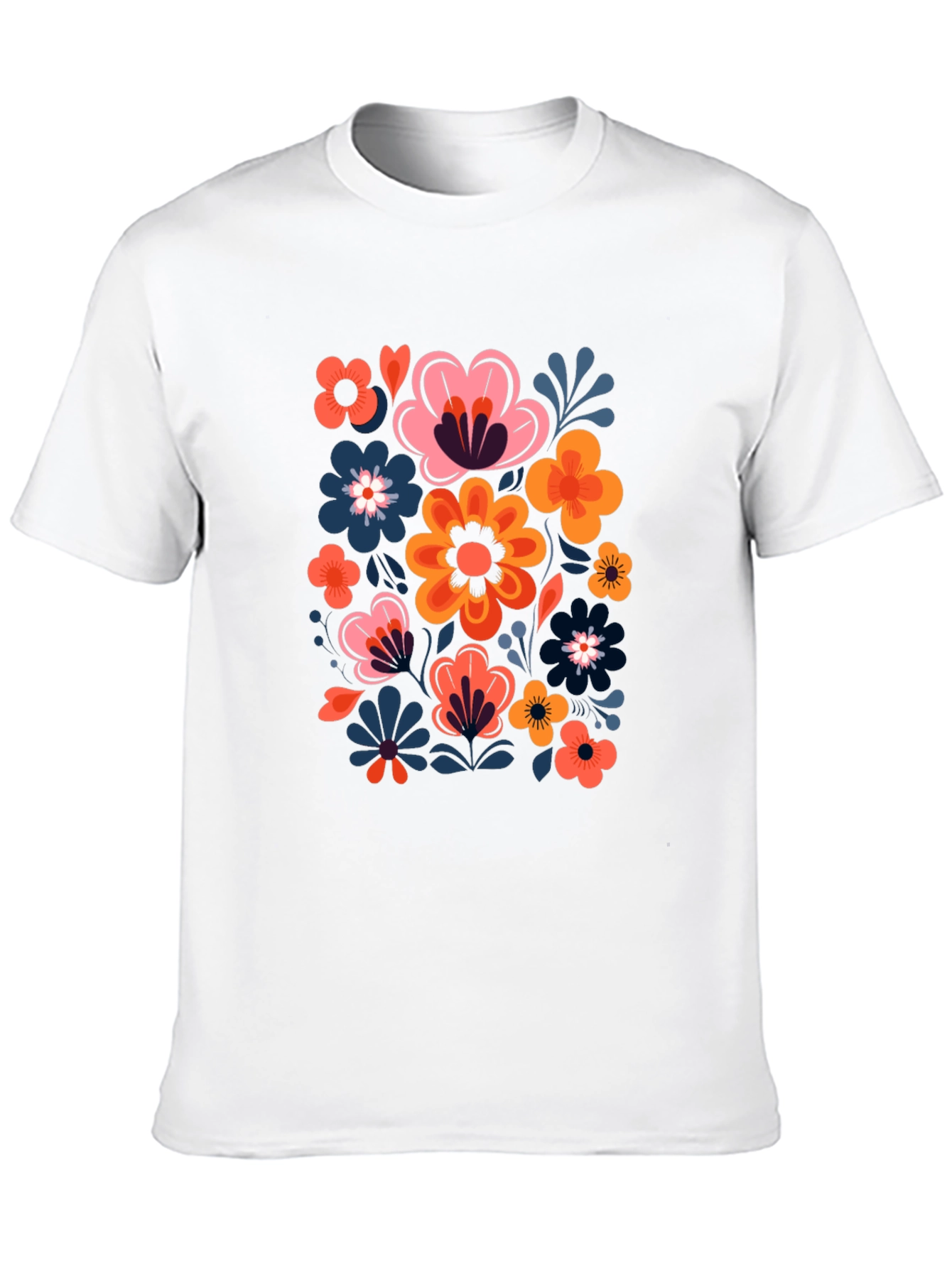 Floral Print Black Crew Neck Tee