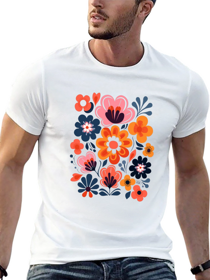 Floral Print Black Crew Neck Tee