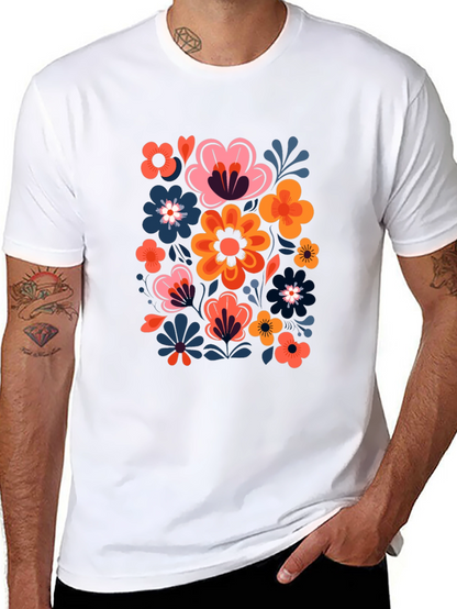 Floral Print Black Crew Neck Tee