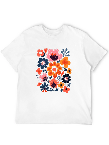 Floral Print Black Crew Neck Tee