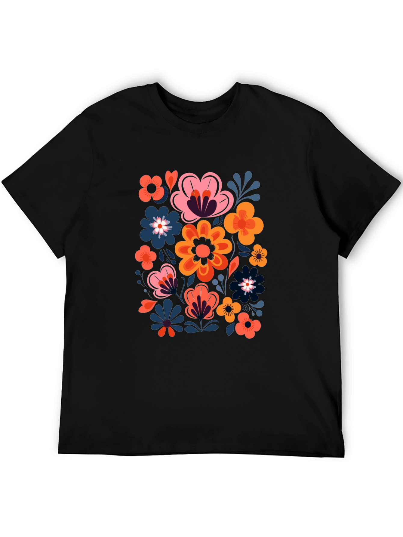 Floral Print Black Crew Neck Tee