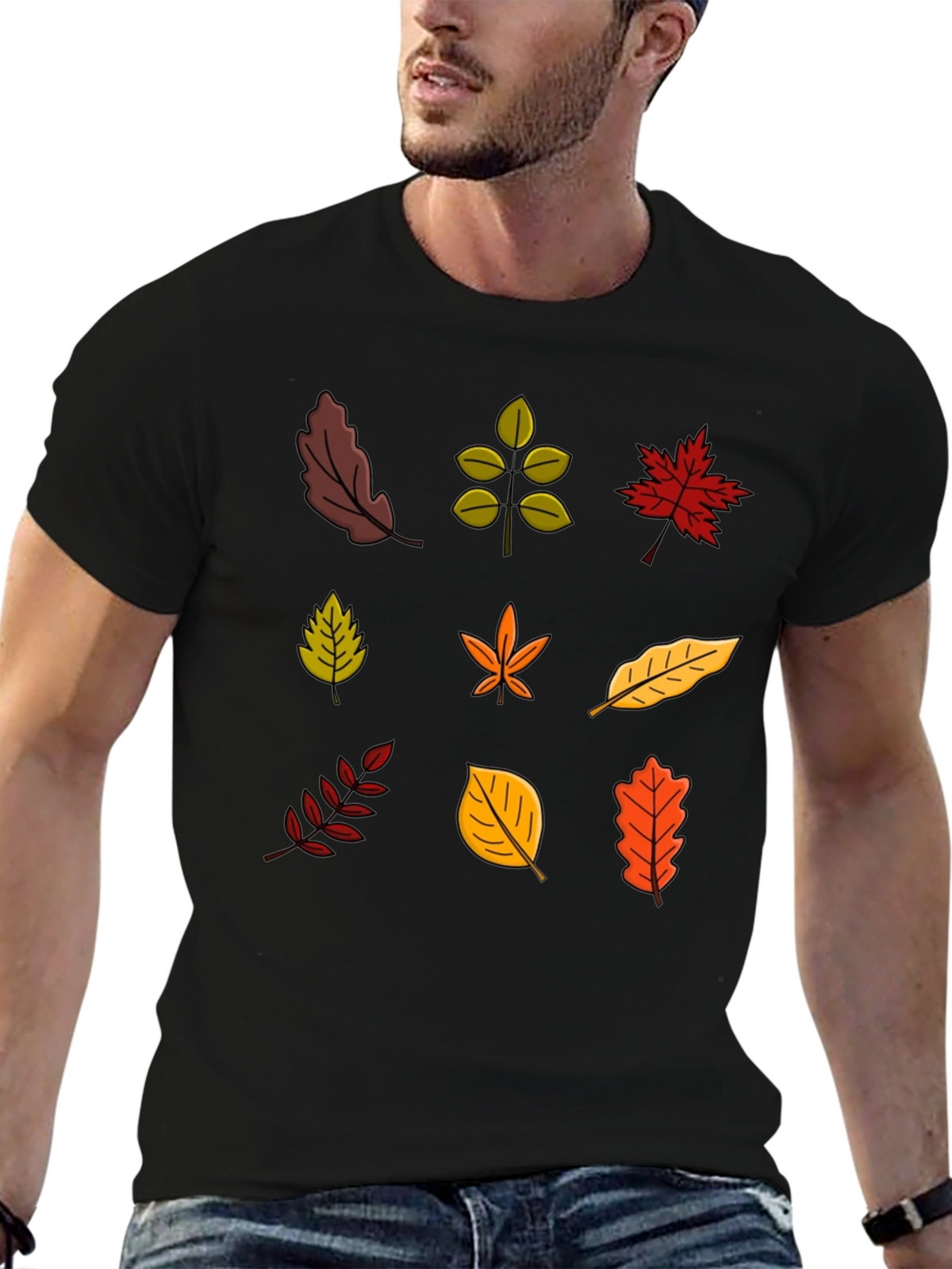 Autumn Leaves Graphic Black T-Shirt