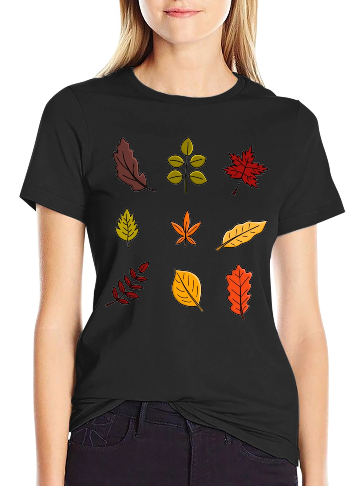 Autumn Leaves Graphic Black T-Shirt