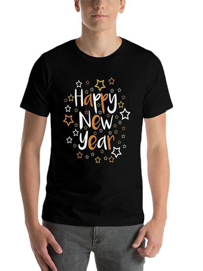 Happy New Year Star Graphic Black Tee
