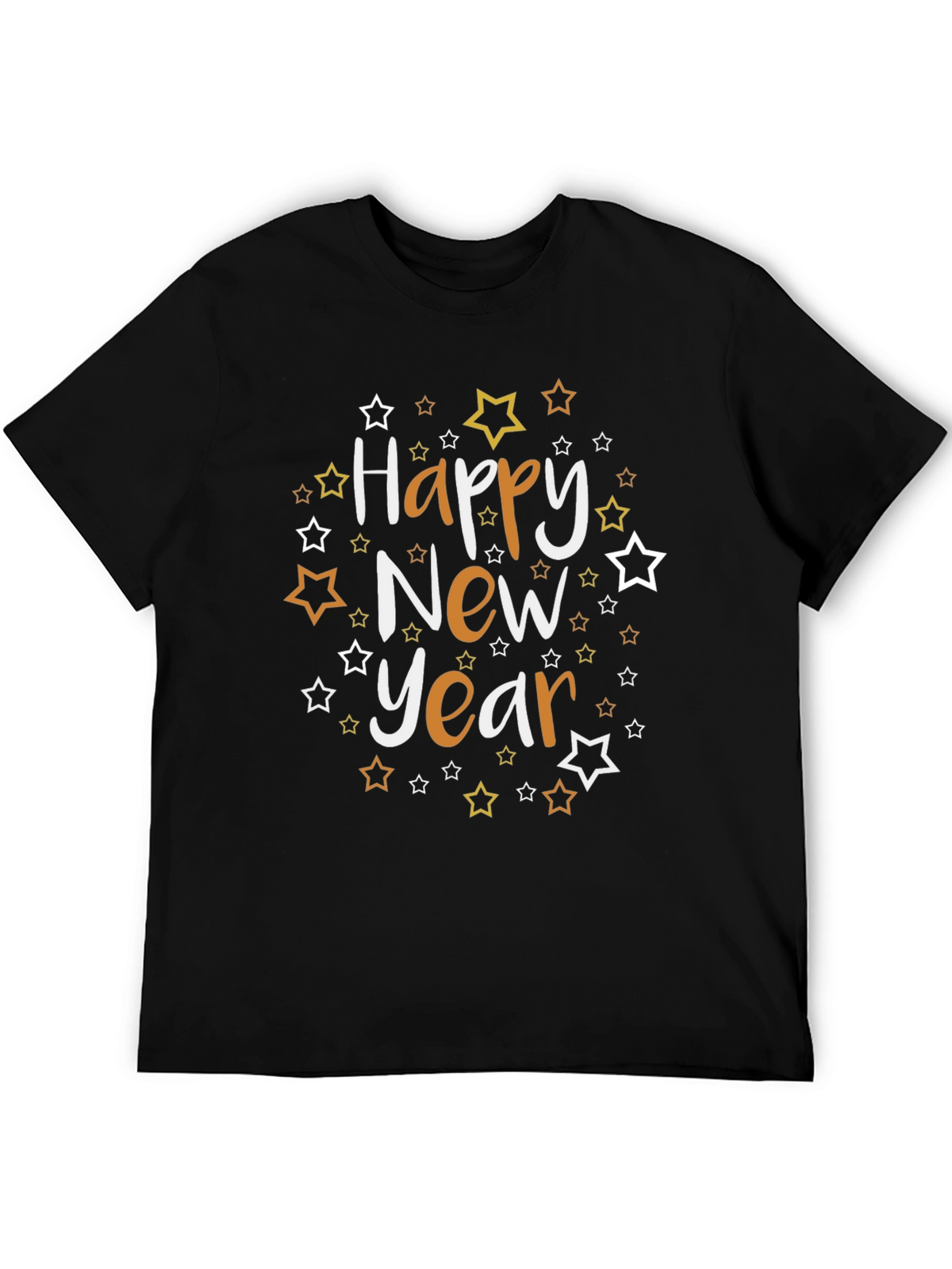 Happy New Year Star Graphic Black Tee