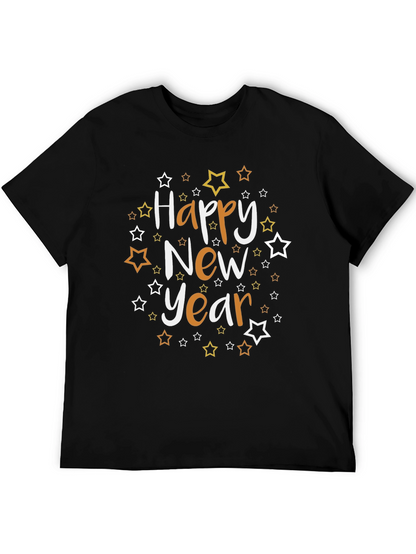 Happy New Year Star Graphic Black Tee