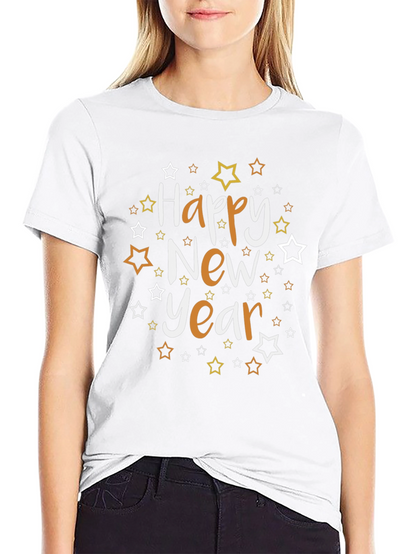 Happy New Year Star Graphic Black Tee