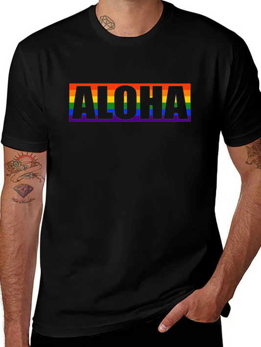 Aloha Rainbow Pride Graphic Tee - Black Cotton T-Shirt