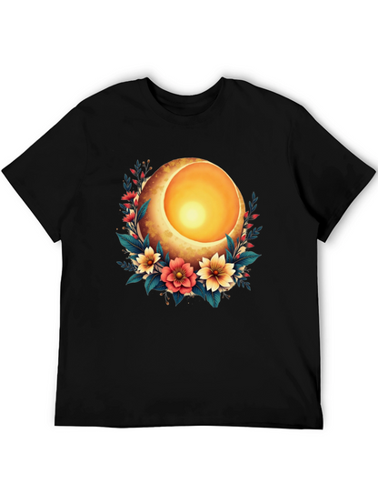 Floral Moon Graphic T-Shirt - Stylish Black Tee