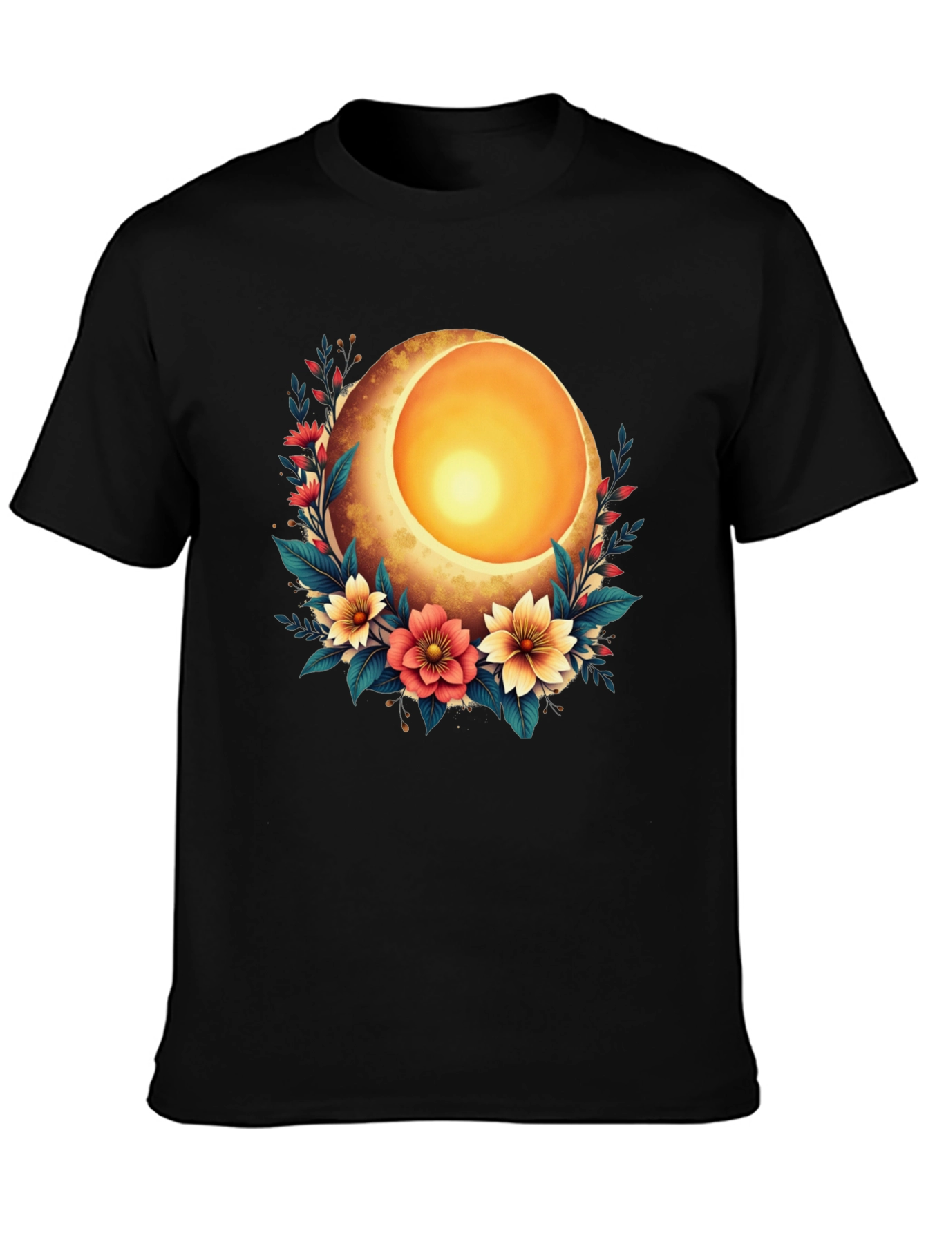 Floral Moon Graphic T-Shirt - Stylish Black Tee