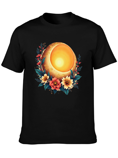 Floral Moon Graphic T-Shirt - Stylish Black Tee