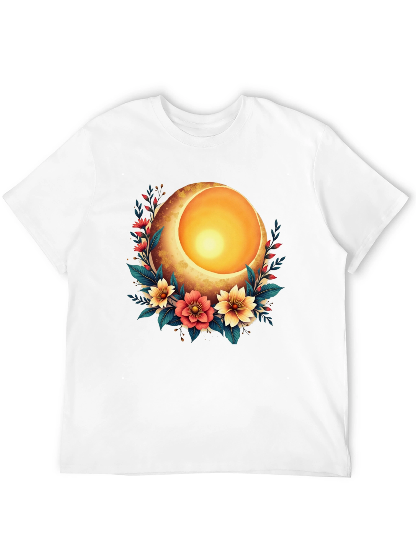 Floral Moon Graphic T-Shirt - Stylish Black Tee