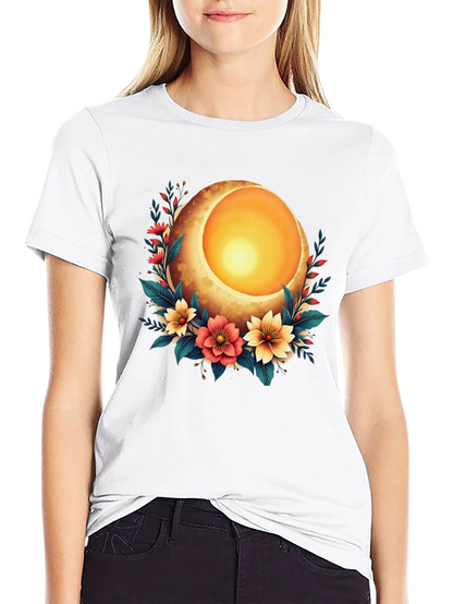 Floral Moon Graphic T-Shirt - Stylish Black Tee