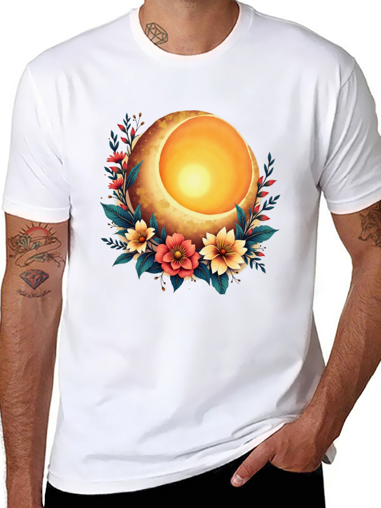 Floral Moon Graphic T-Shirt - Stylish Black Tee