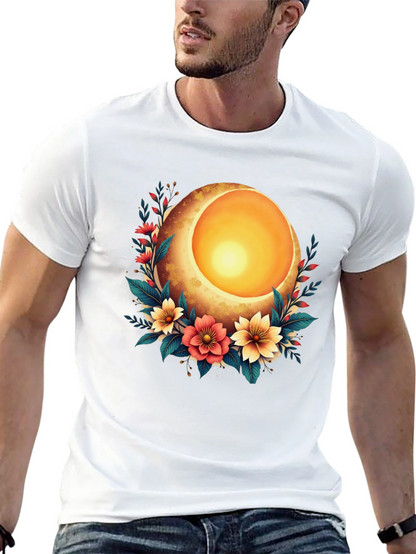Floral Moon Graphic T-Shirt - Stylish Black Tee