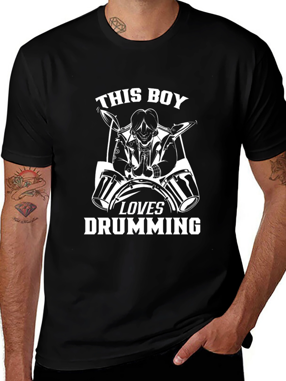 Drumming Boy Graphic Tee - Black Cotton Shirt
