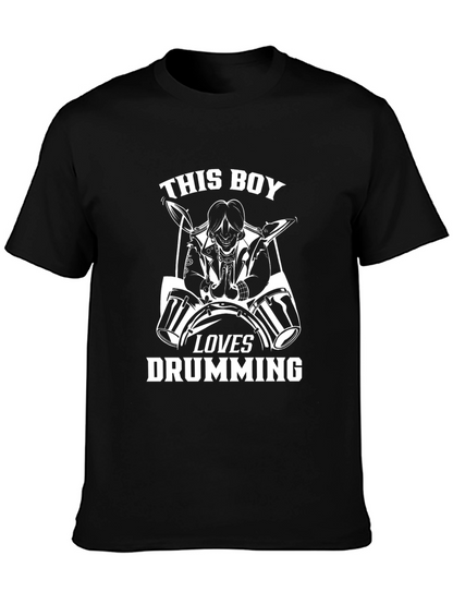 Drumming Boy Graphic Tee - Black Cotton Shirt