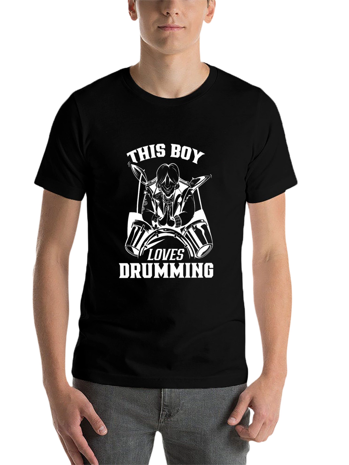 Drumming Boy Graphic Tee - Black Cotton Shirt