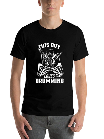 Drumming Boy Graphic Tee - Black Cotton Shirt