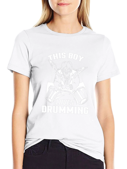 Drumming Boy Graphic Tee - Black Cotton Shirt