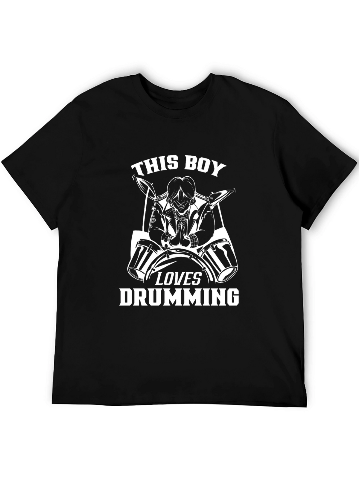 Drumming Boy Graphic Tee - Black Cotton Shirt