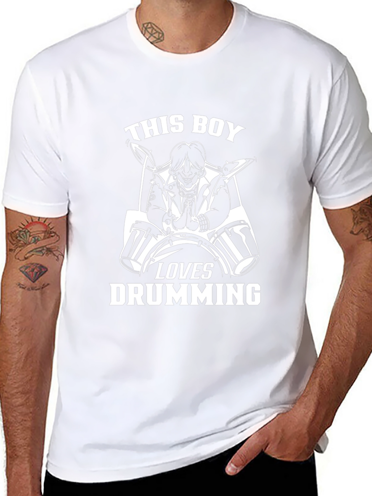 Drumming Boy Graphic Tee - Black Cotton Shirt