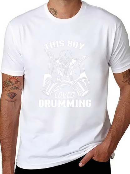 Drumming Boy Graphic Tee - Black Cotton Shirt
